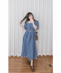 Denim Lace 花邊織紋牛仔布方領連身裙, Dress/ DS9523