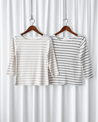 Floral Stripe Top 法式橫條紋花形小洞舒適上衣/ TP9190