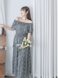 Shadow Floral Dress 黑白影子印花修腰連身裙/ DS9953
