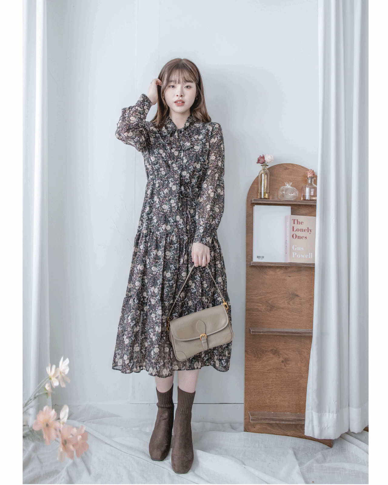 Floral Dress 雪紡碎花領口綁帶連身裙 / DS1028