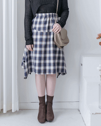 Asymmetrical Checked Skirt 不規則裙擺淡格紋半裙/ SK8924 （pre-order navy 3月3截單)