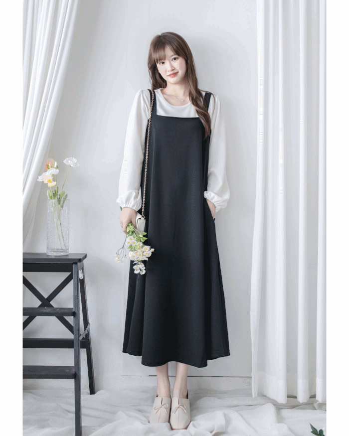 Square Neck Vest Dress 隨性輕優雅平領口吊帶裙/ DS1030