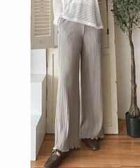 ( 獨特花邊褲腳) Beige 杏色花邊褲腳防皺闊腳褲, Pants/ PT8412