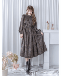 French Dress 法式碎石紋胸前皺褶裙 / DS1053