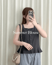 Sleeveless Square Neck Top 方領無袖細荷葉衣尾雪紡上衣/ BU9113
