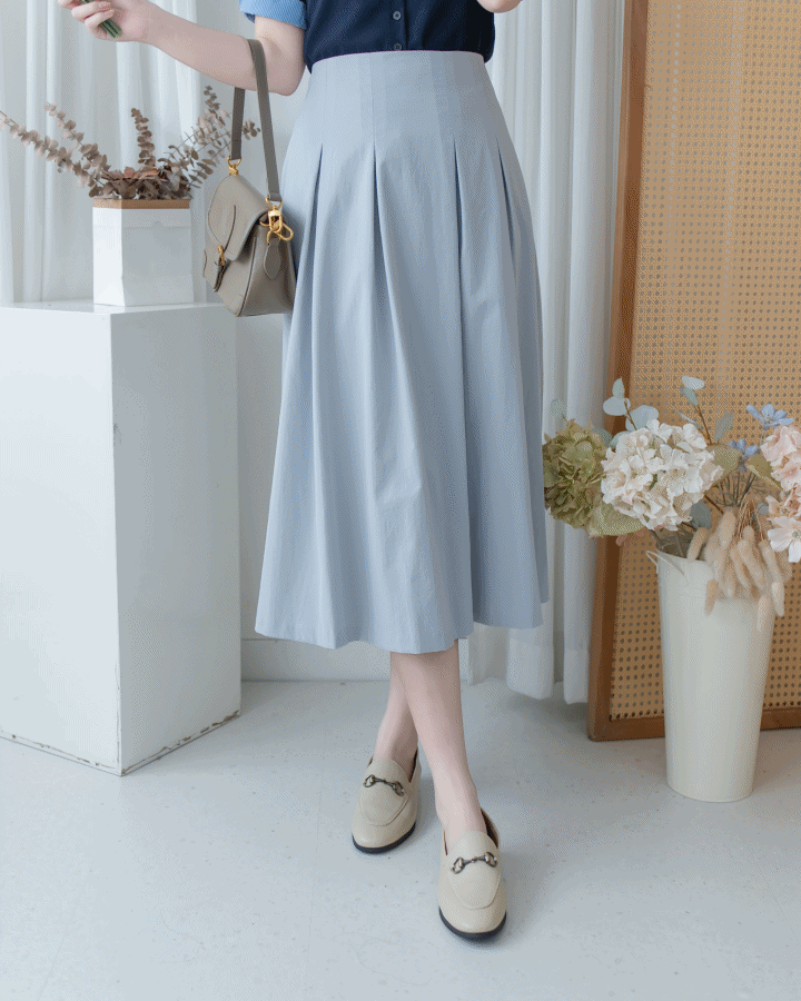MistBlue Skirt 淺霧藍前褶顯瘦日常傘裙/ SK8944