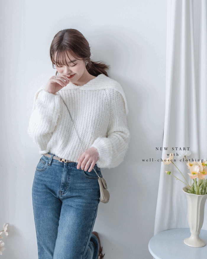 Sophie Knit Top 親膚針織大翻領V領上衣/ KT8193 (pre-order white)