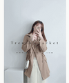 (方便啪鈕)  Trench 中長知性可褶中袖修腰風衣, Jacket/ JK8119