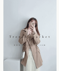 (方便啪鈕)  Trench 中長知性可褶中袖修腰風衣, Jacket/ JK8119