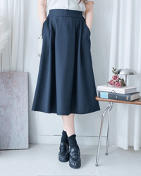 French Pocket Skirt 前褶微挺高腰口袋傘裙/ SK8951