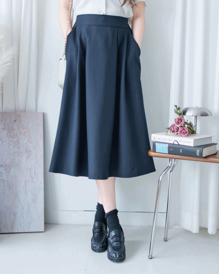 French Pocket Skirt 前褶微挺高腰口袋傘裙/ SK8951