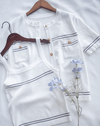 Border Cardigan Set 圍邊金扣兩件式針織套裝/SE8121
