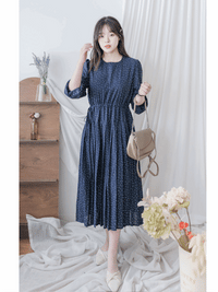 Heart Pleated Dress 側束腰愛心印花腰下百褶連衣裙/ DS9999 (pre-order navy 10月9截單)