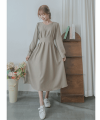【現貨限量回歸 beige ONLY】Pleated Waist Dress 腰間車褶極顯瘦連身裙/ DS9667