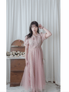 Veil Floral Dress 蝴蝶領口拼紗外層印花傘形連身裙/ DS9855