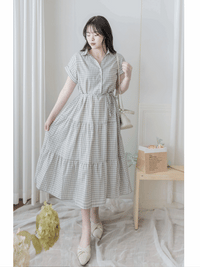 Check Dress 格子V形恤衫領口連身裙/ DS9984