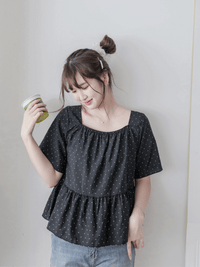 Polka Dot Blouse 黑色橡筋方領點點上衣/ BU9119