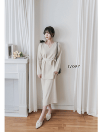 Elegant Knit Set Dress 簡約優雅線料修腰彈性兩件套/ SE8073 (pre-order 3月14截單)