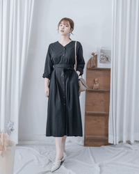 Tie-Waist Dress 隨性氣質雙圈修腰口袋連身裙/ DS1089