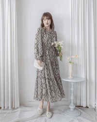 【intent X Korea label】Geometric Dress 菱格圖騰印雪紡連身裙/ DS1046
