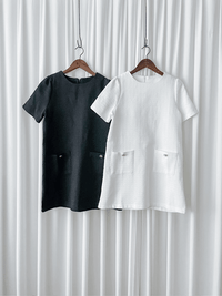 Coco Dress 十字織紋精緻鈕扣雙口袋連身裙/ DS9878