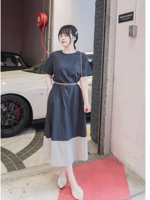 Daily Palette 隨性拼色口袋連身裙 Dress/ DS9905