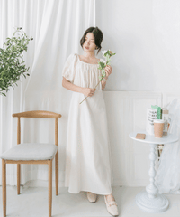 Ivory 復古優雅平領不貼直身條紋連身裙, Dress/ DS9262