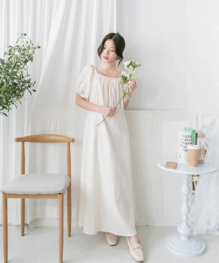 Ivory 復古優雅平領不貼直身條紋連身裙, Dress/ DS9262