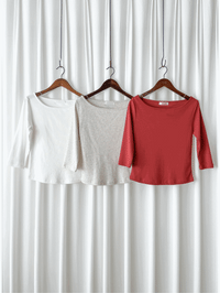 Boat Collar Tee 顯鎖骨闊船領弧形下擺修身百搭上衣/ TP9189