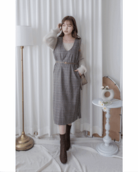 Check Vest Dress 格紋微開衩直身背心裙/ DS1051（pre-order 1月25截單)