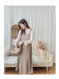 Alice Dress 彈性修身平領優雅左右百褶連身裙/ DS9837