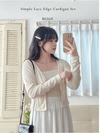 Simple Lace Edge Cardigan Set 防皺平領口幼通花吊帶＋直紋外套/ TP9121