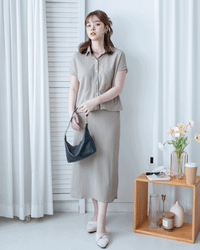 Hailey Skirt Set 防皺彈性恤衫彈性直裙套裝/ SE8122