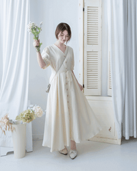 Stripe Dress 暗條紋弧腰線修腰連身裙/DS1159