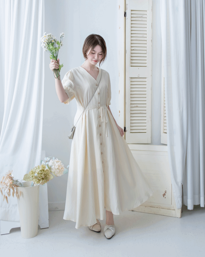 Stripe Dress 暗條紋弧腰線修腰連身裙/DS1159