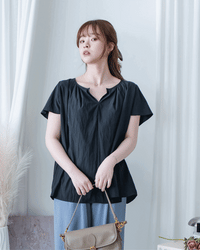 V-Collar Blouse 隨性抓褶小 V 領傘袖上衣/ TP9240
