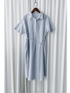 [限量現貨回歸]   French Blue Shirt Dress  法式藍白直條紋口袋連身裙/ DS9955