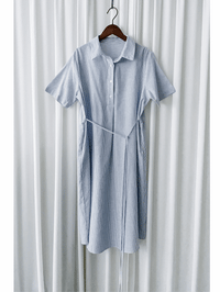 [限量現貨回歸]   French Blue Shirt Dress  法式藍白直條紋口袋連身裙/ DS9955