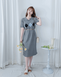 Check Knit Dress 英倫格紋翻領舒適連身裙/ DS1107