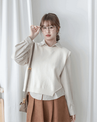 Stripe Shirt Set 不規則下擺針織背心條紋襯衫套裝/ SE9087