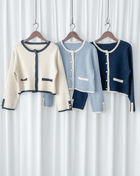 COCO Cardigan 拼色設計鏡面鈕扣外套或上衣/ CD8151