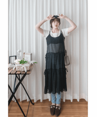 ( 時尚必備) 黑色紗感點點左右蝴蝶背心裙, Dress/ DS4986