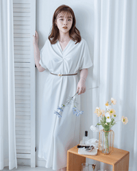 Twist Dress V領扭結抓皺後開衩連身裙/ DS1190