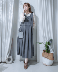 Vest Dress 微正式感拼接背心連身長裙/ DS1181