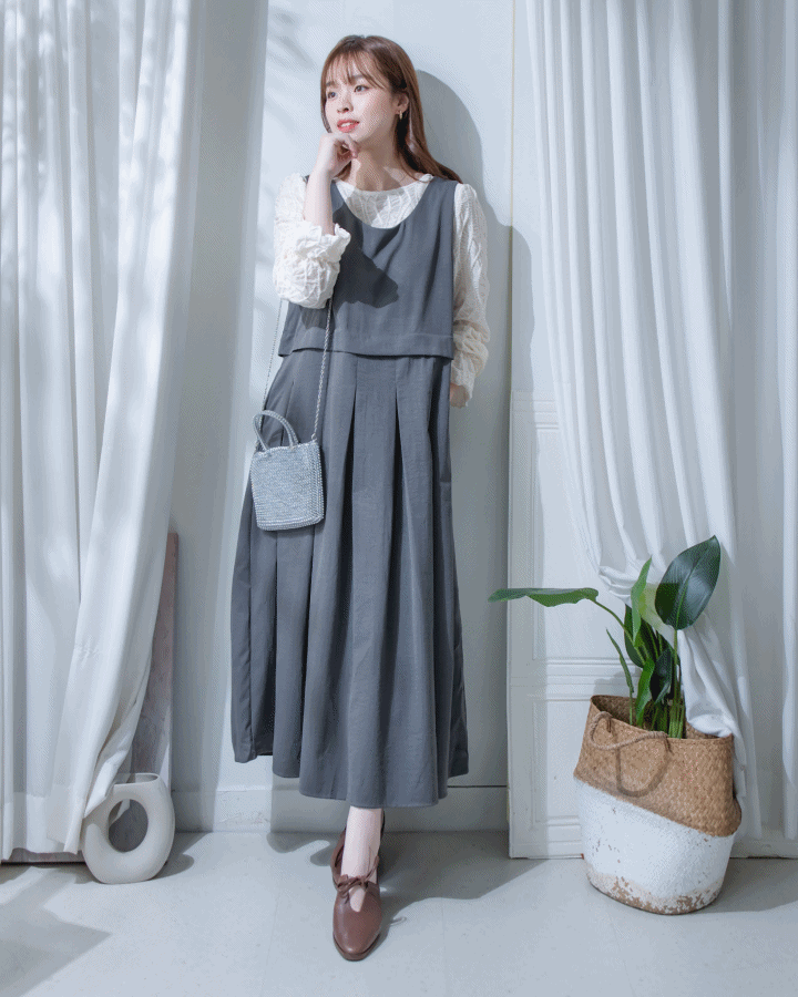 Vest Dress 微正式感拼接背心連身長裙/ DS1181