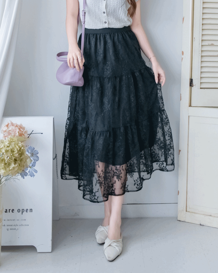 Floral Branch Skirt 浪漫鏤空刺繡層次薄紗傘裙/SK8949