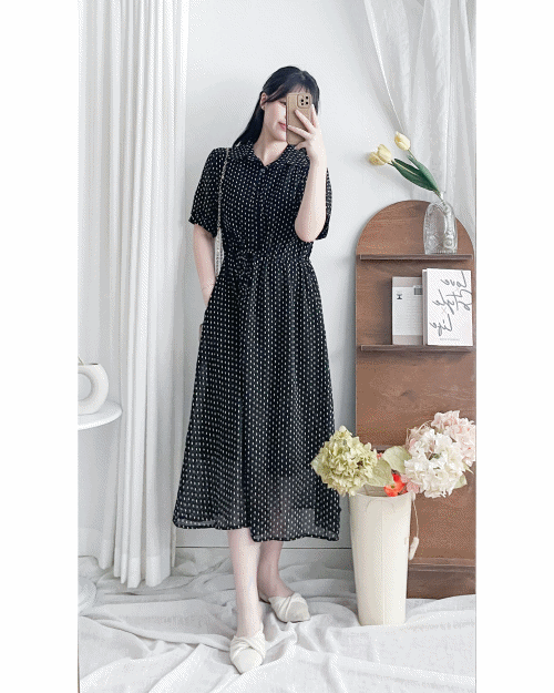 [intent label/intent製 ]  Rhombus Dress  菱形印花雪紡隨性口袋連身裙/ DS9987