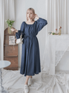 Moonlight Navy Dress 特色鈕扣設計修腰連身裙/ DS1008