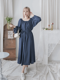 Moonlight Navy Dress 特色鈕扣設計修腰連身裙/ DS1008