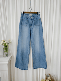 High Waist pocket Jeans 洗水雙口袋高腰長腿牛仔褲/ PT8452